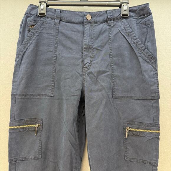 Soft Surroundings Cargo Pants Women's 12 Navy Blue Zipper Pockets Tapered Preppy - Picture 3 of 16
